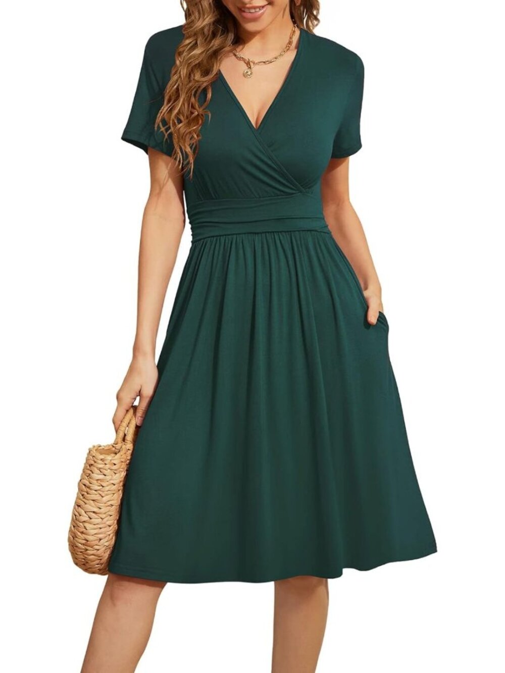 Floral V-Neck Summer Dress with Pockets | Casual Short Sleeve Party Dress